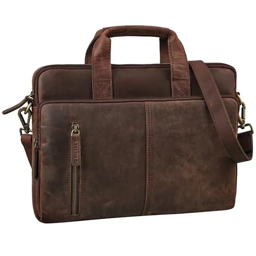 STILORD 'Raihn' Leder Umhängetasche Herren 13.3-14 Zoll Laptop-Tasche für Arbeit Reisen Business Tasche Schmal Laptophülle aus Echtleder, Farbe:zamora - braun