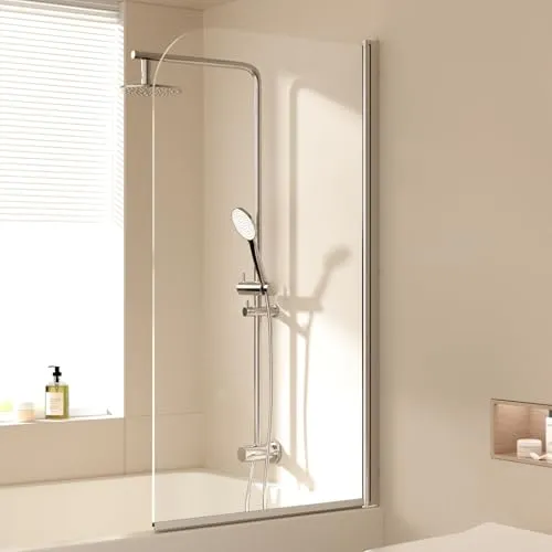 EMKE Duschwand für Badewanne 70x140 cm Duschtrennwand Faltbar Badewannenaufsatz 6 mm Sicherheitsglas Badewanne-Duschwand Duschabtrennung Badewannen Faltwand