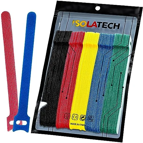 ISOLATECH 100 Stück bunte Klett Kabelbinder 150 x 12 mm, verstellbare und wiederverwendbare Kabelhalter mit Klettverschluss, UV-beständig