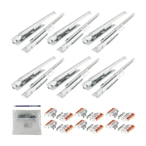 Blum Tandem Teilauszug Set, Schubladenauszug 400mm Blumotion mit praktischer Blum Kupplung, Schubladenführung Tragkraft 30kg - 6 Paar Schubladenschienen mit Kupplung