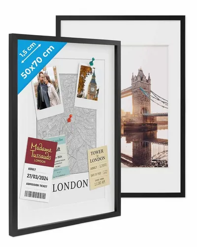 PHOTOLINI Bilderrahmen 2er Set 3D-Rahmen mit Passepartout / für Objekte bis 1,5 cm Tiefe