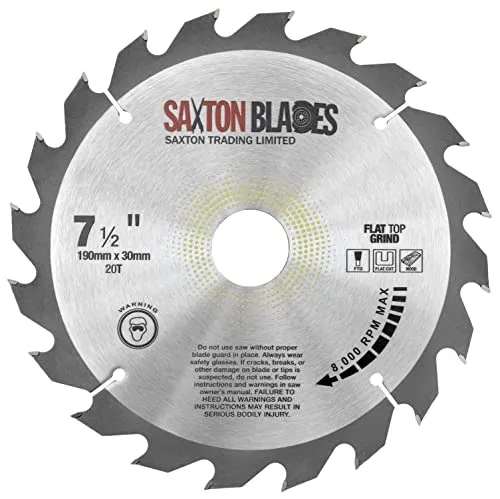 Saxton Flachzahn-TCT-Kreissägeblatt 190 mm x 20T x 30 mm Bohrung + Ringe, kompatibel mit Bosch, Makita usw.