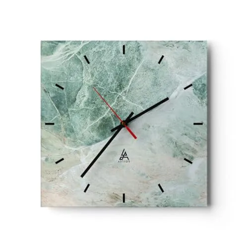 Modern Wanduhr Marmor Stein Elegant 40x40cm Quadrat Groß Wand Uhr Glas Analog Zimmeruhren Küche Büro Wohnzimmer Glasuhr Wall Clock Dekoration Design Wanddekoration Küchenuhr C3AC40x40-5257