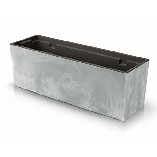 Blumenkasten mit praktischem Einsatz Blumentopf Länge: 58 cm Balkonkasten auf Kunststoff Betonoptik Beton Struktur Beton Farbe Innen/Außenbereiche