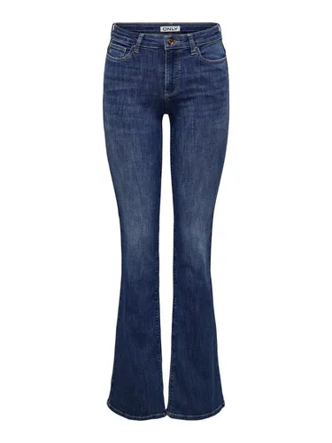 ONLY Damen Onlann Mid DNM Soo615 Noos Flared Fit Jeans - Jeans für Damen, ausgestellt mit Gürtelschlaufen und Knopfleiste, ideal für einen trendigen Look in dunklem Denim.