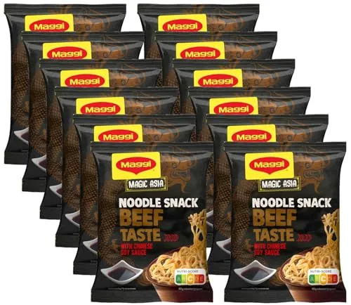 MAGGI Magic Asia Instant Nudel Snack Rind, asiatisches Fertiggericht, 12er Pack (12 x 62g)