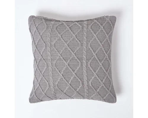 Homescapes Kissenhülle Kissenbezug mit Zopfmuster aus Baumwolle in Grau, 45 x 45 cm