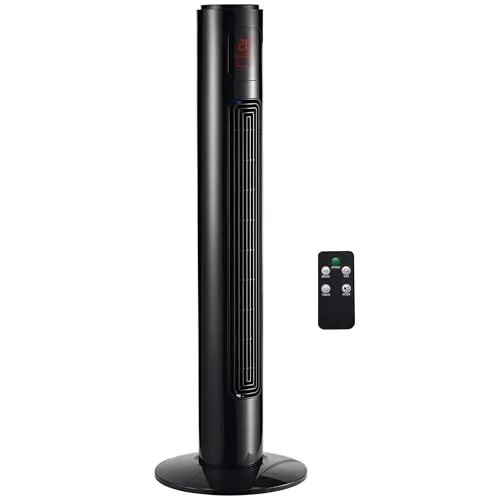 HOMCOM Turmventilator mit Fernbedienung, 70° oszillierend, 96 cm - Leistungsstarker Turmventilator mit 3 Geschwindigkeiten und 3 Modi für individuellen Komfort. Der 12-Stunden-Timer ermöglicht eine flexible Nutzung, während die Fernbedienung und der schwenkbare Kopf für einfachen Bedienkomfort sorgen.