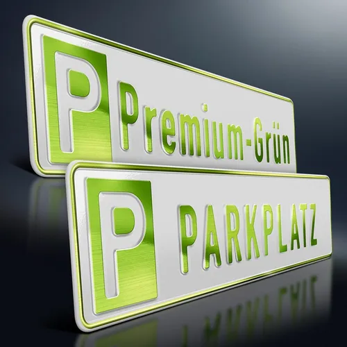 Parkplatzschild Premium | GRÜN auf WEISS | Wunschtext | Aluminium Kennzeichen
