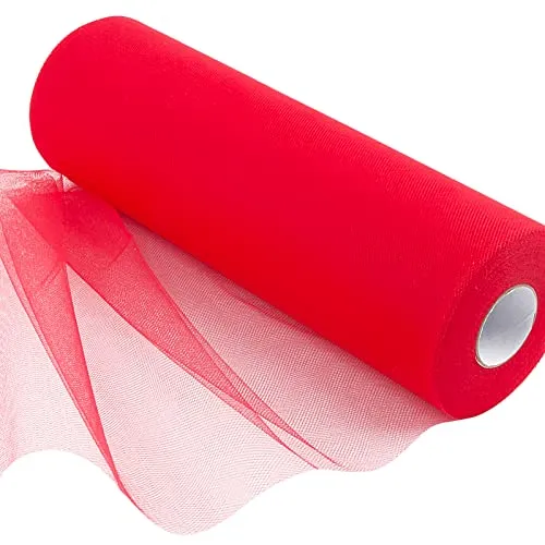 91m x 30cm Tüllband Rot Tüll Rolle Dekoband Tischläufer Weihnachten Tischband Polyester Tüllstoff für Tischdeko Geburtstag Hochzeit Weihnachtsbaumschmuck Handwerk DIY Tutu Rock Tüllrock usw.