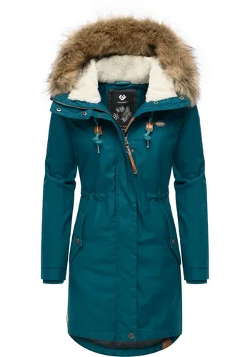 Ragwear Damen Wintermantel Tawny Parka mit abnehmbarem Kunstfell - Funktionsjacken: Eleganter, veganer Winterparka mit großer Kapuze und kuscheligem Teddyfell-Innenfutter, ideal für kalte Tage und modische Auftritte.