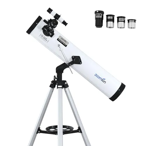 Zoomion Stardust 76/700 AZ Spiegelteleskop - Teleskop-Set für Kinder und Einsteiger, lichtstark mit 118x mehr Licht als das menschliche Auge, ideal für detailreiche Planetensichtungen und einfaches Auffinden von Objekten.