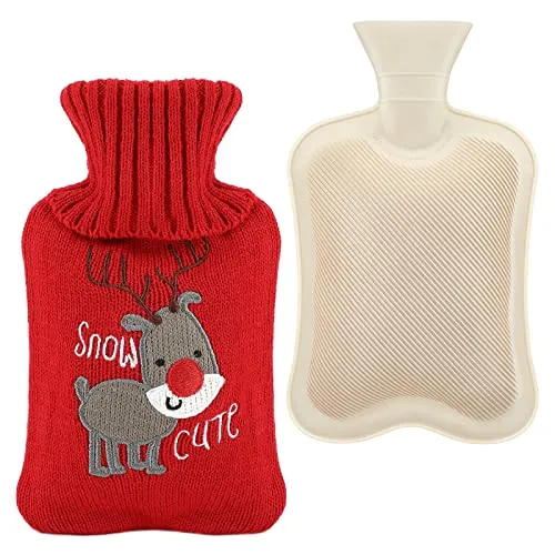 Wärmflasche mit Strickbezug – Naturkautschuk-Wärmbeutel für heiße und kalte Kompressen, auslaufsichere Wärmflasche zum Warmhalten der Handfüße – tolles Geschenk für Kinder und Erwachsene im Winter 1 l