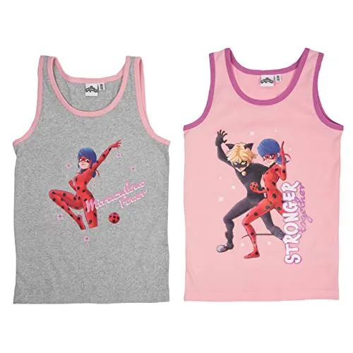 United Labels Miraculous Unterhemd für Mädchen Kinder Tank Top Hemdchen Unterwäsche Grau/Rosa (2er Pack) (as3, Numeric, Numeric_110, Numeric_116, Regular, 110-116)