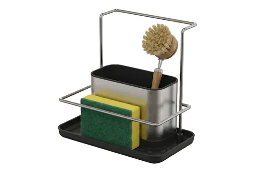 relaxdays Küchenorganizer-Set Spülbecken Organizer mit Abtropfschale, silber