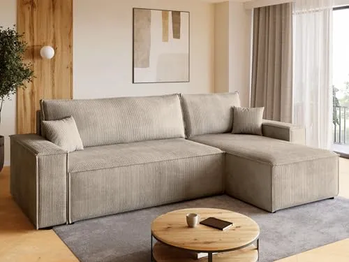 BROMARKT Sofa mit Schlaffunktion - Beige, 3-Sitzer - Sofas & Couches mit Schlaffunktion, edler Cordstoff, vielseitig nutzbar als Bett und mit praktischem Stauraum für ein ordentliches Wohnzimmer.