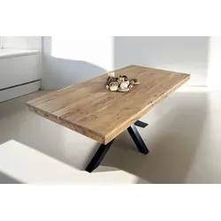 Esstisch 140 x 80 cm Rio, Esszimmertisch naturfarben, Akazienholz massiv, Spider-Gestell aus Metall Schwarz, gerade Kanten - Braun