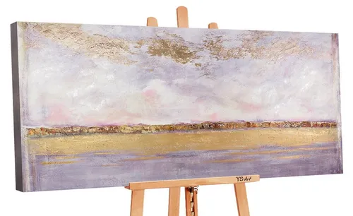 YS-Art Gemälde Sonnenschein, Abstrakt, Leinwand Bild Handgemalt Abstrakt Gold Lila