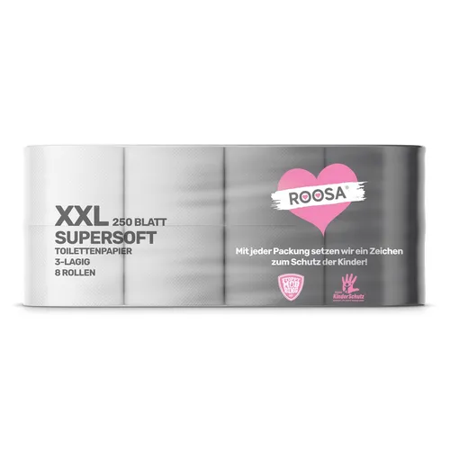 ROOSA Supersoft XXL Toilettenpapier in weiß 8 Rollen, 3-lagig, 250 Blatt pro