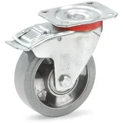 fetra Lenkrolle mit Feststeller 125x40mm - Tragkraft 200kg - Lenkrollen mit Feststeller, ideal für Werkstätten und Lager, mit elastischer Bereifung für leisen und leichten Lauf sowie einer hohen Tragkraft von 200kg.