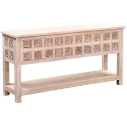 Boho Deko Konsole Anrichte Kabira Beige 150cm - Elegante Konsolentisch Kabira 150cm aus hochwertigem Holz. Vielseitig einsetzbar als Schminktisch oder Sideboard, bringt er zeitlose Schönheit und Funktionalität in jedes Zuhause.