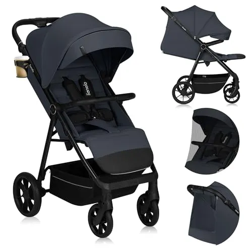 LIONELO IVA Buggy – Leichter Sitzbuggy bis 22 kg, 360° schwenkbare Räder - Leichter Sitzbuggy für Kinder von 6 Monaten bis 4 Jahren, mit voll verstellbarer Rückenlehne und XXL UPF50+ Verdeck für optimalen Sonnenschutz.