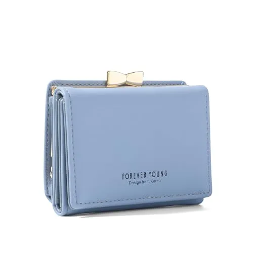 Skyearman Geldbörse für Damen, aus PU-Leder, kleines Format, Brieftasche, für Damen, mit großem Fassungsvermögen, Geldbörse, Damen, Reißverschluss, Geldbörse, hellblau, S, Klassisch