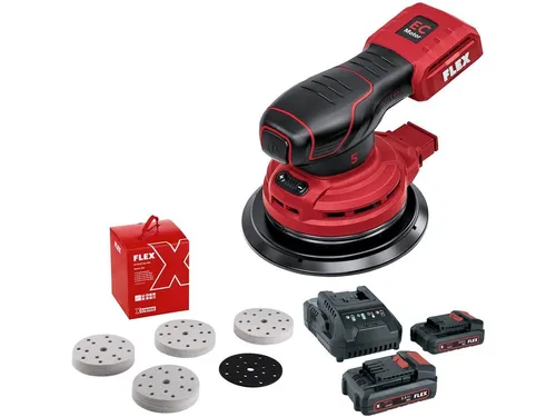Flex Akku-Exzenterschleifer ORE 5-150 18-EC mit 2 Akkus - Leistungsstarker Exzenterschleifer mit 18 V und 15 cm Scheibendurchmesser. Inklusive 2,5 Ah Lithium-Ionen-Akkus für kabellosen Einsatz und vielseitige Schleifmöglichkeiten.