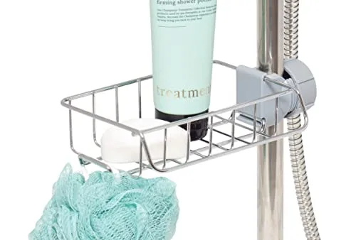 simplywire – Duschaufbewahrungs-Caddy – Zum Schrauben an die Duschstange – Bohrerloses Badezimmerregal – Chrom
