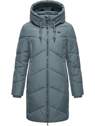 Ragwear Wasserdichter Damen Wintermantel Novista Grey 4XL - Funktionsjacken: Langer, warmer Steppmantel mit wasserdichtem Obermaterial (11.000 mm) und gemütlicher Kapuze - ideal für kalte Wintertage.