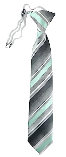 TigerTie Kinderkrawatte in mint grausilber anthrazit weiss gestreift - Krawatte vorgebunden mit Gummizug