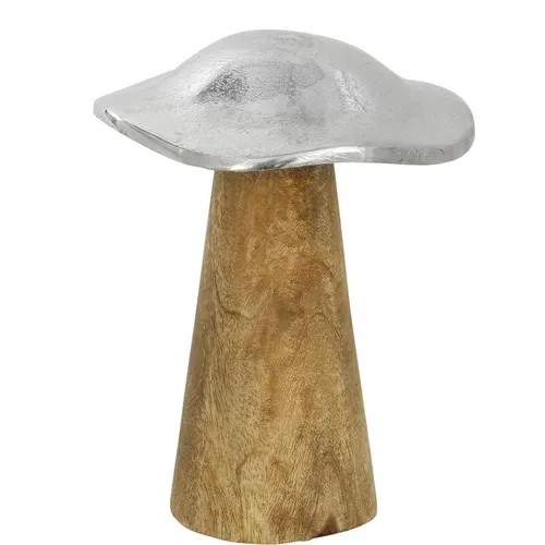 Tischdeko Metall-Holz Pilz Silber Deko Herbst 14cm
