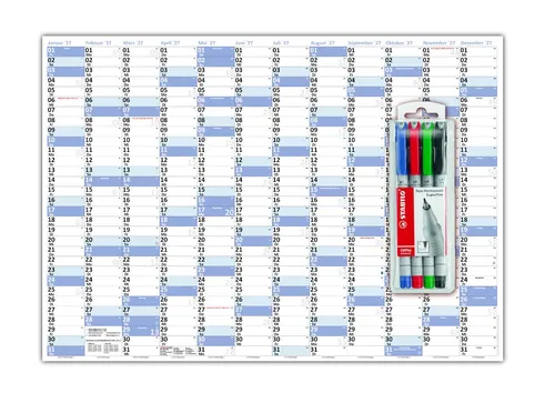 Wandkalender DIN A1 2027 blau nass abwischbar 84x59cm Kalender gerollt + Stifte