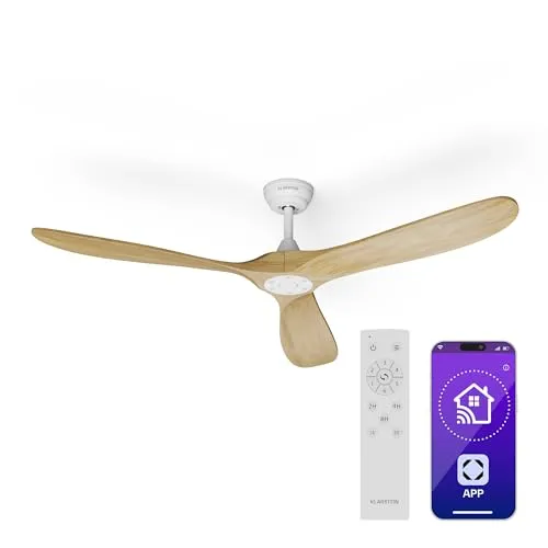 Bahama Breeze Smart Deckenventilator - Ventilator mit Massivholz-Rotorblättern, ideal für Räume bis 35 m². Optimale Luftzirkulation im Sommer und effiziente Wärmeverteilung im Winter, steuerbar via Fernbedienung oder App.