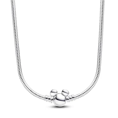 PANDORA Moments Disney Micky Maus Schlangen-Gliederhalskette - Ketten für Damen, aus Sterling Silber mit Platz für bis zu 35 Charms – kreiere deinen individuellen Disney-Look!