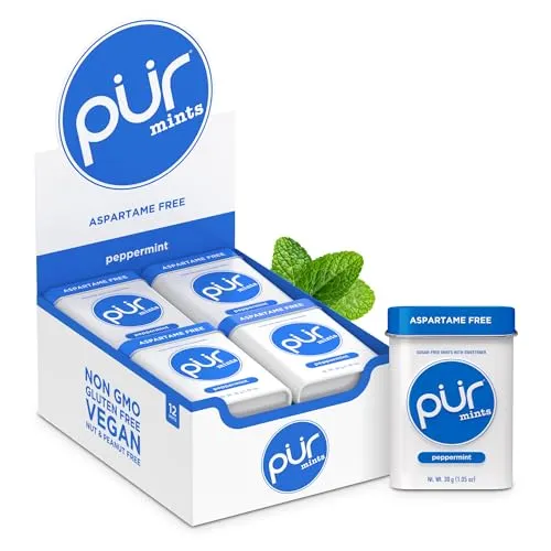 PUR Mints | Aspartamfreie Minzbonbons | Hergestellt mit Xylit | Zuckerfrei, Vegan, Glutenfrei & Keto-freundlich | Natürlich pfefferminzaromatisierte Minzbonbons, 30 Stück (12er-Pack)