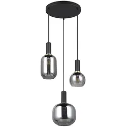 Trio Leuchten Pendelleuchte Diva 319830332 - Elegante 3-flammige Pendelleuchte aus schwarzem Metall und chrombedampften Gläsern, stufenlos höhenverstellbar bis 150 cm – ideal für stilvolle Wohnräume.
