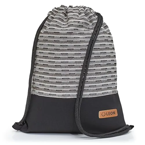 By Bers Leon großer Premium Turnbeutel mit Innentaschen Rucksack Tasche Damen Herren Teenager Gym Bag Draw String 45x34cm für Sport Reise Alltag Einkauf (TB_Boho_Schwarz_017)