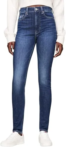 Tommy Jeans Damen Jeans Hose Sylvia Skinny Fit - Blau (Denim Dark) - Moderne Skinny Fit Jeans im 5-Pocket-Style, aus hochwertigem, nachhaltigem Material für optimalen Tragekomfort und eine figurbetonte Silhouette. Ideal für Büro und Freizeit!