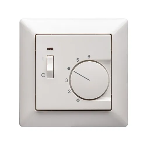 Halmburger Raumthermostat RTR-5513rg inkl. Jung AS 500 Rahmen AS581WW in alpinweiß mit Abdeckung 55x55mm, Öffner mit Schalter EIN/AUS für Fußbodenheizung Stellantriebe 230V (NC)