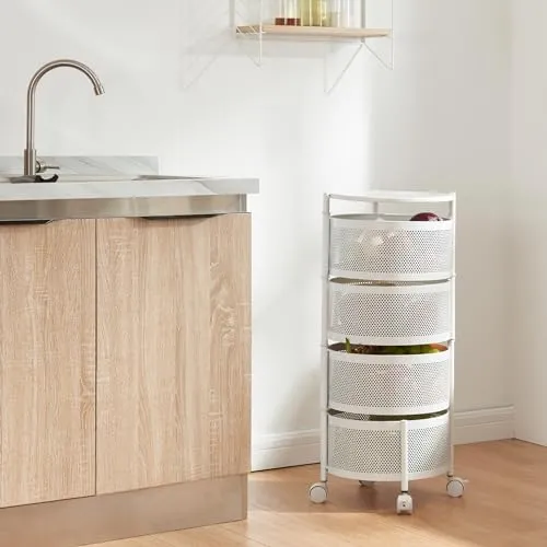 [en.casa] Rollwagen Steigen – Multifunktionaler Servierwagen mit 4 Ebenen - Servierwagen aus Stahl mit 4 ausklappbaren Körben, mobil dank 4 Rollen, ideal für Küche, Bad oder Büro. Robuste Konstruktion mit bis zu 7 kg pro Ablagekorb.