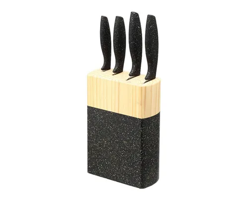 Michelino 5-teiliges Messer-Set mit marmoriertem Kiefernholzblock - Küchenmesser-Set mit langlebigen 2Cr14-Stahlklingen und ergonomischen, marmorierten Griffen. Ideal für präzises Schneiden und stilvolle Aufbewahrung im eleganten Holzblock.