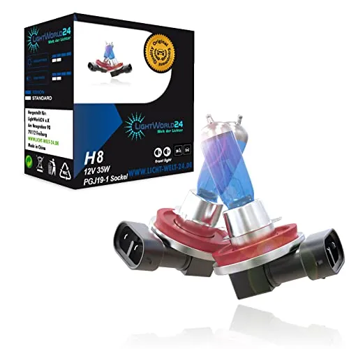 LIGHTWORLD24 2 x H8 12V 35W Xenon Look Effekt Halogen Lampen Birnen Optik Super White 6000K Abblendlicht Nebelscheinwerfer Kaltweiss Weiß PGJ19-1