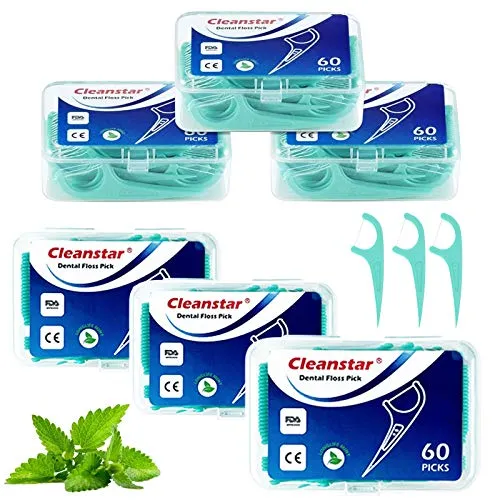 Zahnseide Dental Floss,TOPSEAS 6Pack (360 Stück) Einwegzahnseide,Dental Floss Zahnseide Sticks mit Mintgeschmack,mit tragbarem Reiseetui und Zahnstocher,perfekt für Familien,Hotels und Reisen