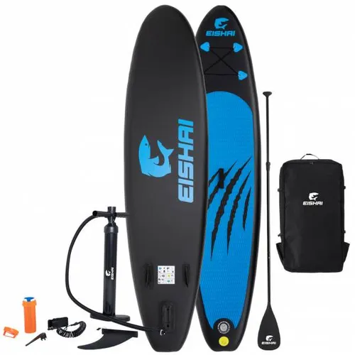EISHAI Stand Up Paddle Board Set 7-tlg. - Blau - Komplett-Set für Anfänger: Rutschfestes, leichtes SUP-Board bis 130 kg, inkl. Paddel, Pumpe und Tragetasche. Ideal für entspanntes Paddeln und Sonnenbaden!