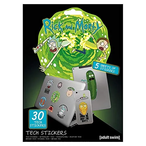 Rick and Morty (Adventures) Tech Sticker-Set mit 30 Aufklebern für Laptops, Mobiltelefone und Tablets (Merc With a Mouth Design) - Offizielles Lizenzprodukt