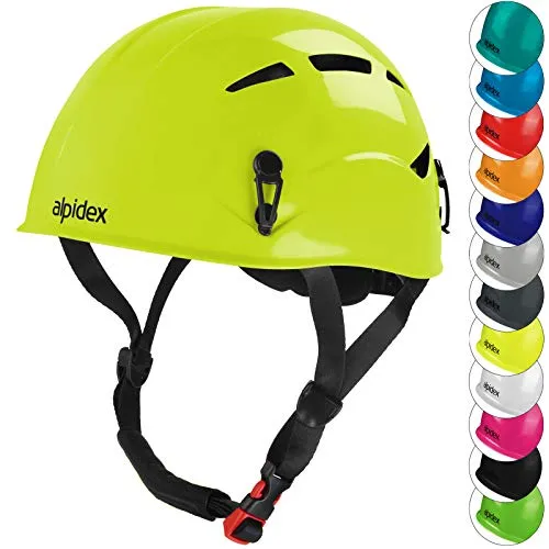 ALPIDEX Kletterhelm Lime Green | Universelle Passform & Robustheit - Robuster Kletterhelm nach Norm EN 12492, ideal für Sport- und Alpinklettern. Mit verstellbarem Kinnriemen und Belüftungsöffnungen für optimalen Tragekomfort. Perfekt für Jugendliche und Erwachsene!