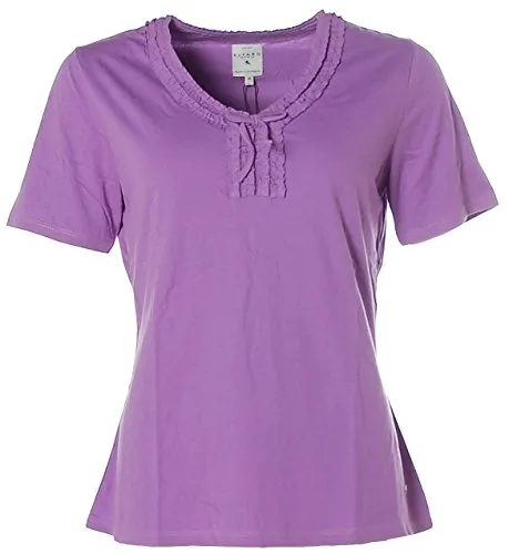 Kitaro Damen Kurzarm Shirt V-Ausschnitt Rüschen 38 lila