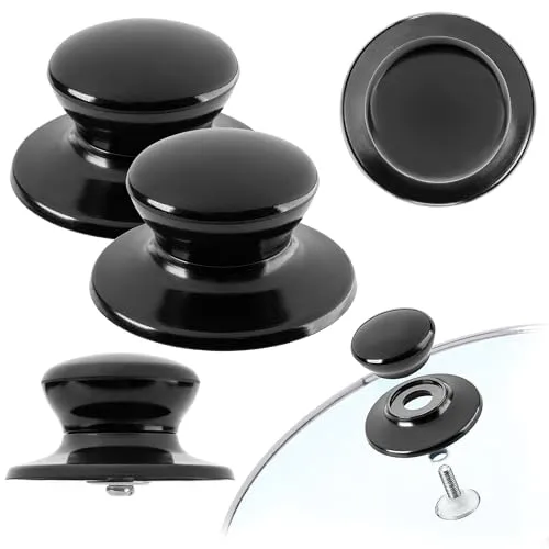 KADAX Topfdeckelgriff, feuerfester Deckelknopf aus Kunststoff und Edelstahl, universaler Haltegriff für Topfdeckel, Topfdeckelknopf für Glasdeckel (2 Stück, Schwarz Glänz)