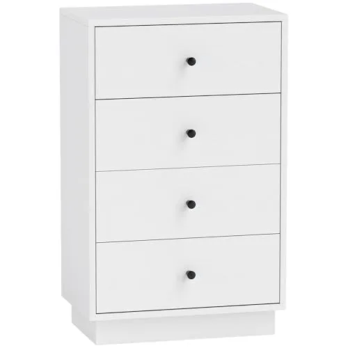 Homcom Kommode Weiß, 4 Schubladen - Moderne Kommode für Wohnzimmer oder Schlafzimmer mit 4 großen Schubladen zur optimalen Aufbewahrung. Robuste Bauweise und elegantes Design in Weiß mit schwarzen Griffen.